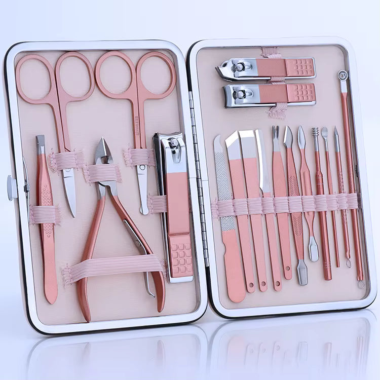 18-teilinges Premium Manikure Set aus Edelstahl mit Eleganter PU-Leder Tasche