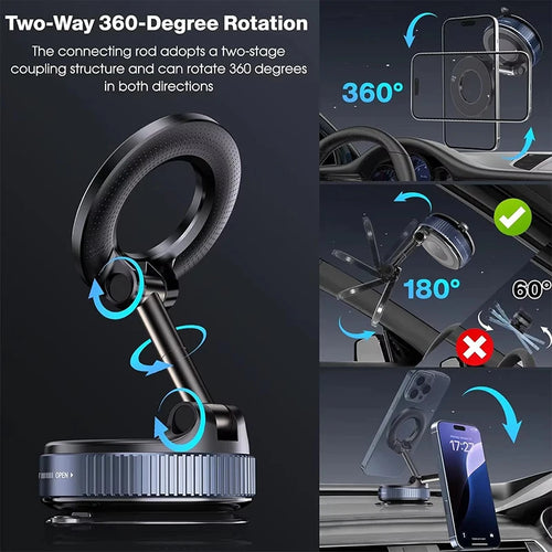 Magnetische Handyhalterung fürs Auto mit Vakuum-Saugnapf und 360° Drehung